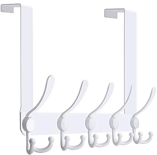 WEBI Over The Door Hook Rack with 5 Tri Hooks for Hanging Coats,Over Door Hanger Coat Rack Over The Door Towel Rack Towel Hanger for Behind Back of Bathroom,White