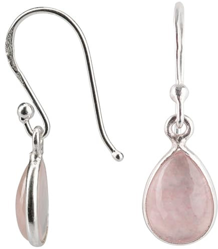 Züssi Rosenquarz Ohrringe Damen aus reinem 925 Sterling Silber - Echter Rosenquarz Edelstein Schmuck - Ohrringe hängend in Tropfenform