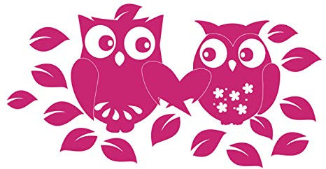 kleb-Drauf | 1 Eulenpaar | Pink - glänzend | Wandtattoo Wandaufkleber Wandsticker Aufkleber Sticker | Wohnzimmer Schlafzimmer Kinderzimmer Küche Bad | Deko Wände Glas Tür Fliese Fenster