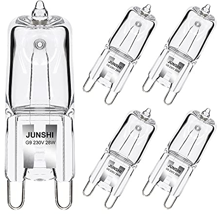 JUNSHI 5-PACK G9 Halogen Bulbs 28W 230V 370Lm 2800K Warm White Dimmable