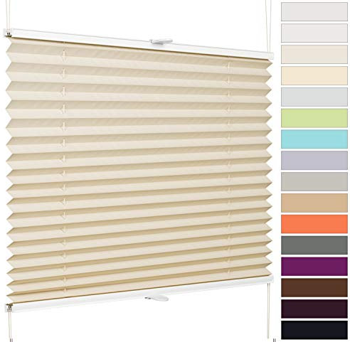 etusimo Plissee nach Maß ohne Bohren Klemmfix Faltrollo | Breite 70,1-90 cm x Höhe 200,1-250 cm, Farbe helles Beige | Sonnenschutz Sichtschutz für Fenster und Tür