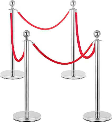 Stagecaptain PLS-150 Deluxe 4.4-150S Bornes de Sécurité Système de Guidage - 4 Trépieds en Acier Inoxydable et 4 Cordes rouges de 1,5m - Pour concerts, expositions, hôtels, cinémas, etc. - argent