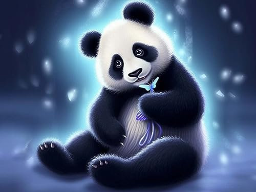 Bimkole 5D Diamond Painting DIY Kits Panda, Peinture D'art Animal Starlight Broderie Diamant Kits De Broderie Au Point De Croix Strass Rond Résine Peinture Décor à La Maison, (30x40 cm)