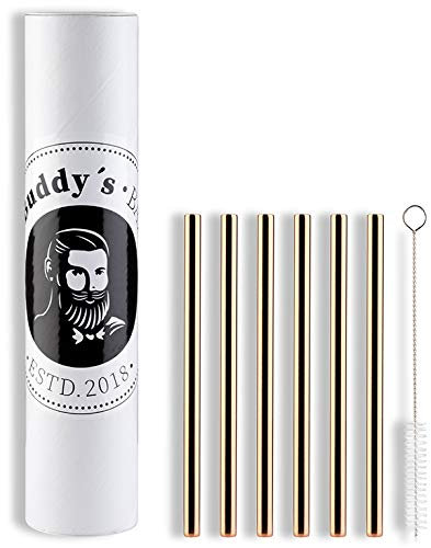 Buddy´s Bar - Wiederverwendbare Trinkhalme, 6 Strohhalme im Set + Reinigungsbürste, spülmaschinenfest, umweltfreundlich, nachhaltig & plastikfrei, 15 cm Länge, Kupfer-Look