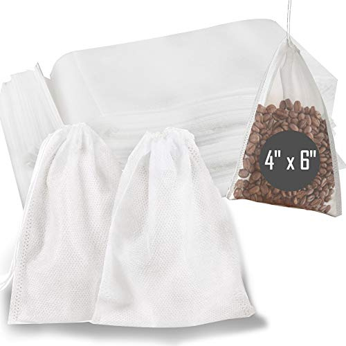 200 Pcs Disposable Tea Filter Bags SafeNatural Cotton Muslin Material Empty Tea Bags with Drawstring, Loose Leaf Tea Strainer, Tea Bag Strainer, Tea Infuser (4'' x 6'' 10 x 15cm)