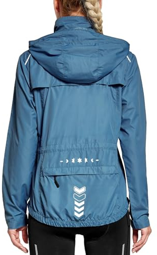 FitsT4 Sports Damen Fahrradjacke Radfahren Laufen Jacken Leichtgewicht Wasserabweisend Windbreaker Wanderjacke Reflektierend Trekking Regenjacke mit Kapuze,Blau,M