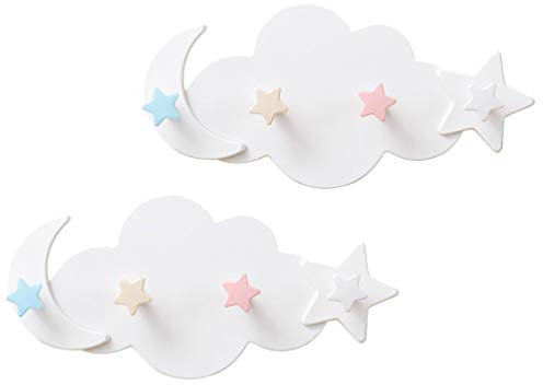 Cabilock 2pcs Wandhaken Wolke mit Haken Sterne Moon Haken Schlüsselhalter Organizer Wolke Garderobenhaken Hakenleiste Kleiderhaken Wandgarderobe Stabile Handtuchhaken Kinder