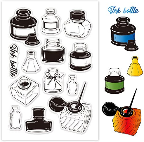 GLOBLELAND Tintenfass Schreibwaren Transparente Silikonstempel Füllfederhalter Klare Stamps Lesens Silikonstempel Für Kartengestaltung DIY Prägung Journaling