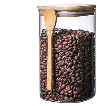 YISPIRIN (1500ml/52.8fl oz) Square Glass Sealed Storage Jar with Wooden Spoon Coffee Beans Box Large Capacity Food Container Transparent Grain Cereals Tank