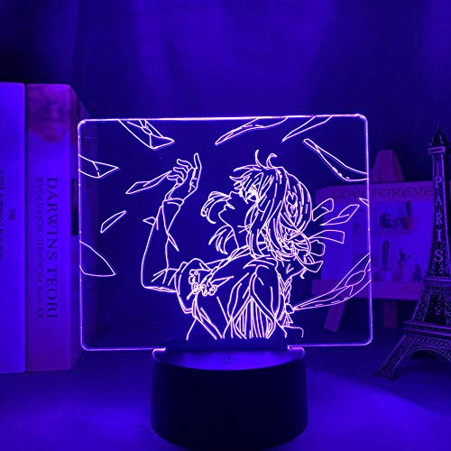 Anime LED-Licht für Schlafzimmer Dekoration Nachtlicht Geburtstag 3D Schreibtischlampe Illusion Licht für Kinderzimmer Manga violett Evergarden-16 Farbe mit Fernbedienung