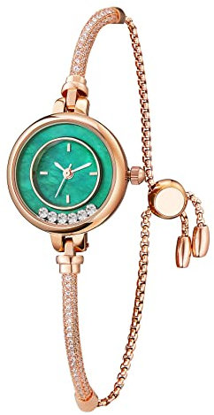 TIME100 Uhr Damen Analog Quarz Armbanduhr Elegant Luxuriös Klein Und Fein Vergoldet Edelstahl Schlicht Armreif Modisch Diamant Zifferblatt Rosegold