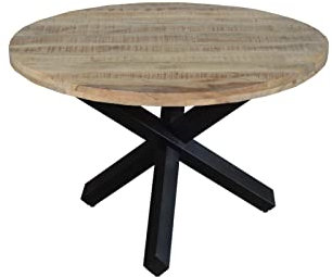 SAM Runder Esszimmertisch 120 cm Runis, Mangoholz massiv & naturfarben, Esstisch im Used-Look, schwarzer Metallfuß in Sternform, aufgedoppelte Tischplatte 50 mm (25+25mm)