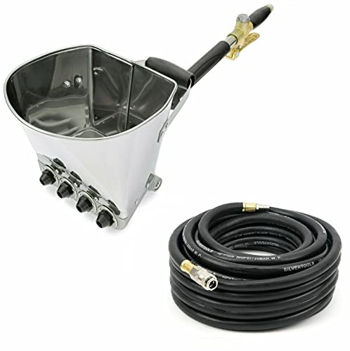 Putzmaschine Putzpistole + Druckluftschlauch 10m + 4 Düsen Set Verputzpistole Trichterpistole für Mörtel Mörtelspritze Sprühpistole Putz, Verputzpistole aus Edelstahl Verputzmaschine