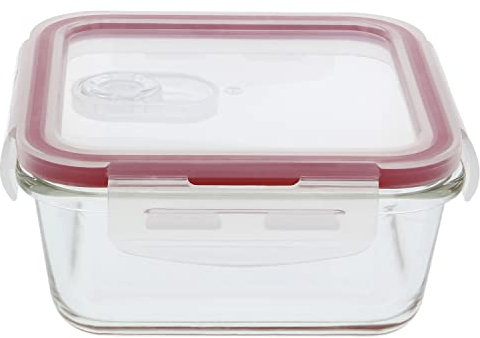 Amig - Recipiente Hermético de Vidrio 690 ml - Microondas, Horno, Congelador Seguro - Fácil Limpieza, Libre de BPA - Ideal para Trabajo/Ocio, Transparente, 141x141x61mm
