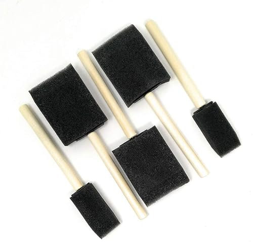 Lot de 5 pinceaux de peinture en mousse avec manche en bois pour travaux manuels, verre, acrylique, teintures, vernis, paillettes et colle