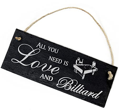Schiefertafel Deko Billard Pool Snooker Schild 22 x 8 cm - All you need is Love and Billiard - Wanddeko Dekoration Türschild
