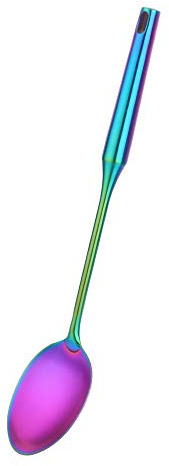SBOMHS Kochlöffel Edelstahl 18/8 Servierlöffel 37,5 CM/14,8 Inch Länge Vorlegelöffel für Köche Küchen Rührlöffel 1 Stück Regenbogen