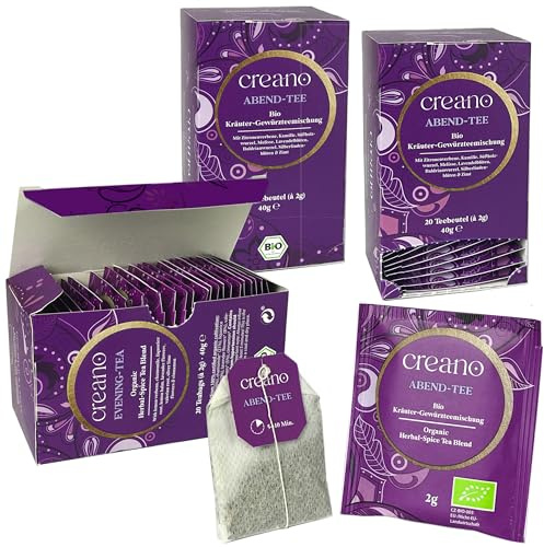 Creano Bio Tee ABEND-TEE, Kräuter-Gewürzteemischung, BIO Teebeutel-Tee 3er Pack (3x 20 Beutel)
