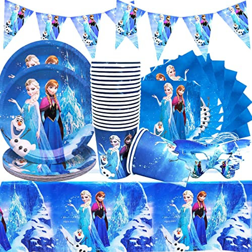 Shamoparty Juego de Vajilla de Fiesta ELSA de 72 Piezas, Fiesta de la Reina Congelada,Platos, Vasos, Servilletas,Gafas de Fiesta,Mantel para Decoración de Vajilla de Fiesta de Cumpleaños para Niños