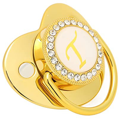 Goldener Baby-Schnuller, 26 Buchstaben, gebogenes Design, Silikon-Bling-Baby-Schnuller mit Clips für 6 bis 18 Monate Baby T