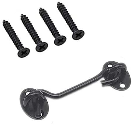 GIVBRO Storm Hook Sliding Door Lock Barn Cabin Hook Eyelet Locking with Screws Accessories for Doors Garage Window Bathroom Black, 15cm