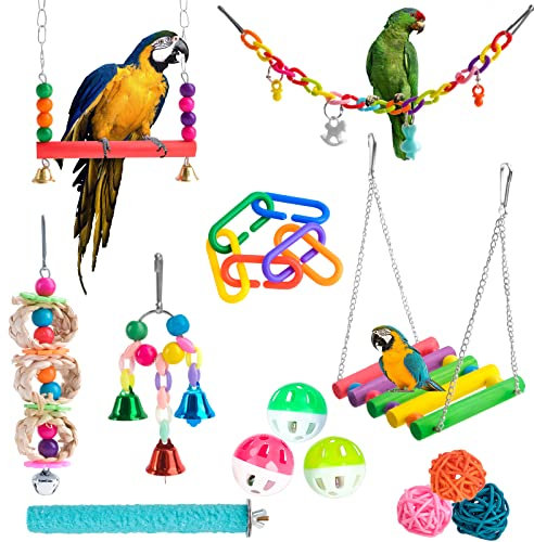 Vogelspielzeug für Vögel, 17er Set Wellensittich Spielzeug, Vogelschaukel Kauspielzeug, Vogelspielzeug für Wellensittiche, Aras, Nymphensittiche, Papageien, Sittiche, Finken (13er Set)