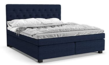 PANDA MÖBEL Winston Boxspringbett 180 x 200 cm Doppelbett mit hochwertiger Pocket-Matratze und Topper, Polsterbett, Bett, Bettgestell, Stilvoll, Schlafzimmer, Modern