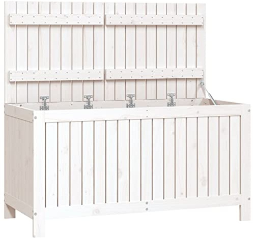 vidaXL Garden Storage Box - White Solid Pine Wood - Ample Storage Space with Hydraulic Gas Lift Lid - Great Ventilation - Easy Assembly
