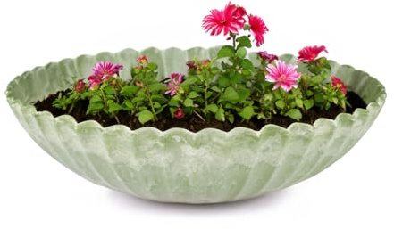 matches21 Pflanzschale für draußen - Dekoschale grün geriffelt als Blumentopf Pflanztopf - runde Blumen-Schale in 22 cm für Garten, Balkon oder Friedhof als Grabschale
