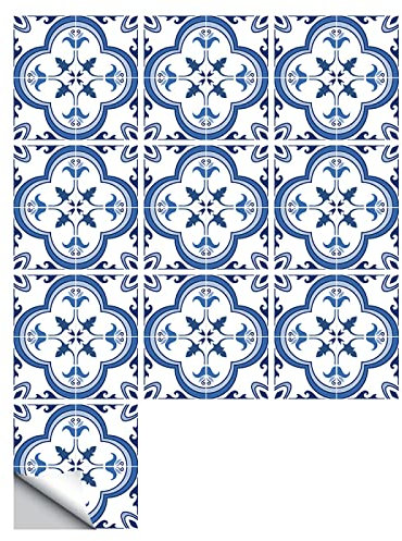 Selbstklebende Fliesenaufkleber MZ-2-82 blau 20 x 20 cm （10Stück） Mosaik Bodenaufkleber Wandfliese für Badezimmer Küche und Bad Deko Fliesenfolie für Bad u. Küche Kinderzimmer TV Hintergrund