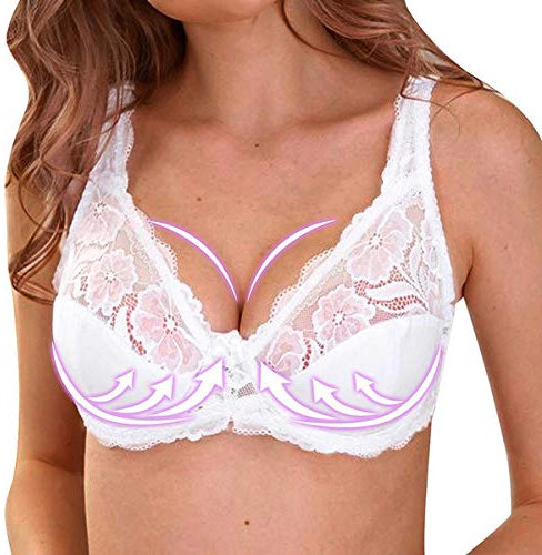 Women's Full Cup Underwired Bra Padded Elegant Push Up Bra Seamless Underwire Soft and Comfortable Modern Feel Large Sizes Bra Classic, White, 42C