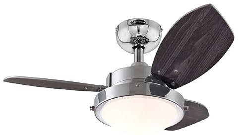 Westinghouse Lighting 76 cm Deckenventilator Wengue 78762 mit Einzelleuchte und drei Flügeln, Ausführung in Chrom mit Opalmilchglas