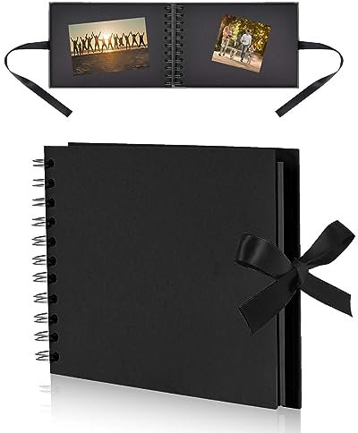 A5 Fotoalbum, DIY Fotoalbum zum Selbstgestalten, Spiral-Album mit 30 schwarzen Seiten, Fotobuch 21,5 x 15 cm, Fotos Baby Familie Valentinstag Geburtstag Jahrestag Geschenk (Gelb) (noir)