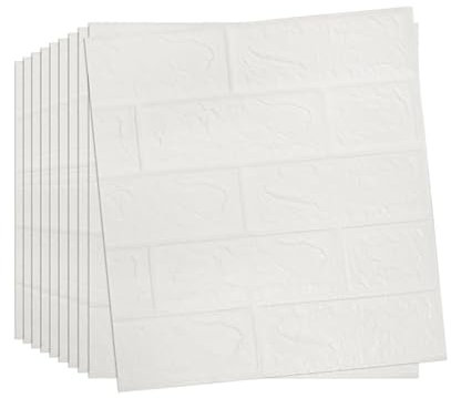 Camiraft 60pcs 3D Wall Panels 38×35cm Brick Wallpaper Self Adhesive DIY Wall Stickers Waterproof PE Foam Panel Wall Tiles for Bedroom Kitchen Living Room Bathroom Home Decor,White