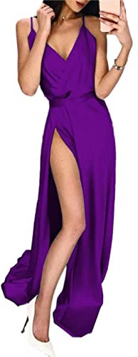 Cocila Abiti da Cerimonia Taglie Forti Abito da Cocktail Abiti da Ballo a Maniche Lunghe Neri Abiti Lunghi da Donna Lunghi da Donna con Scollo all'Americana Abiti Lunghi Senza Vestiti (Purple, S)