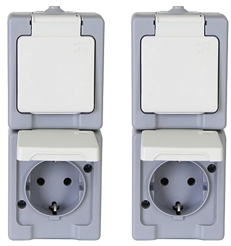 Kopp 130348009 Schutzkontakt-Steckdose 2-Fach, Aufputz-Feuchtraum Standard (Packung mit 2)
