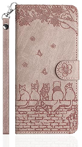 Butnyeoe Coque pour Samsung Galaxy A21s Rabat,Housse Pochette Samsung A21s Clapet,Portefeuille Etui avec Porte-Carte et Dragonne,Chats/Fleur PU Cuir/Antichoc Flip Folio Case.Violet Rosé