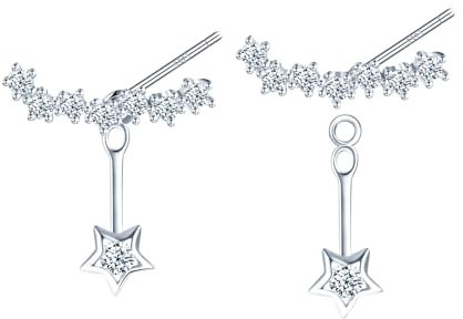 CONILOK Zirkon Sterne Lächeln Ohrringe Silber 925 Stecker Ohrstecker Ohrhänger Silber Damen Schmuck Ohrring Geschenke für Frauen Mädchen Freundin Mutter Geburtstag Hochzeit Weihnachtstag Valentinstag