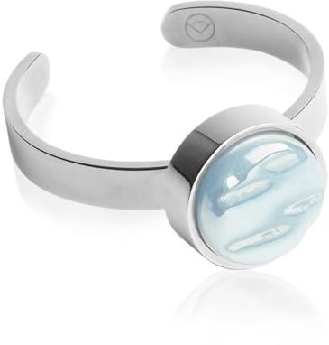 Silber Ring mit Stein in himmelblau • Offener Edelstahlring • Edelstahl & recyceltes Glas • nachhaltiger Halbedelstein-Look • größenverstellbar (min. Ø 16 mm)