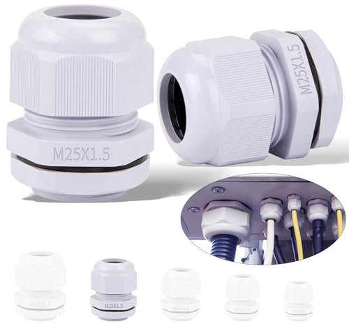 Ziamzra 10 Stück Kabelverschraubung 25mm Kabeldurchführung Wasserdicht M25 IP68 Einstellbar 12-15mm Kabel Verschraubung Kabel Zugentlastung für Schaltkasten Abzweigkasten - Grau M12/M16/M20/M25/M32