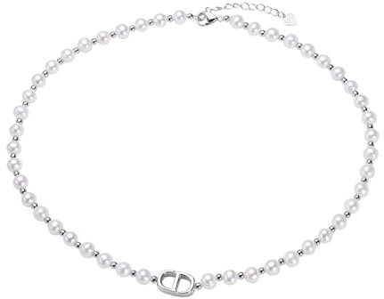 HSAJS Elegante Perlenkette Für Frauen Süßwasserperlen Halskette Damen Schmuck Klassischer Stil Verstellbare Länge Hochwertiger Edelstahl Verschluss