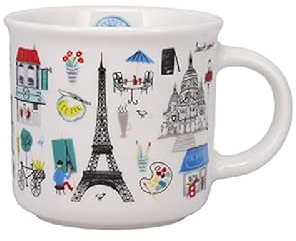 KIUB Mini tasse expresso - motif Paris Tour Eiffel et tous les symboles de Paris - fonds blanc- porcelaine fine et hauteur 7,5CM, KOOKS00