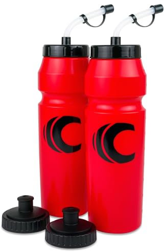 Cannon Sports 1 Liter Sports Water Bottle, BPA-Free, 34 Oz Capacity, Large Mouth, 2 lids (Straw and Squeeze), Great For Helmet Sports Such As Hockey, Lacrosse, Football, Boxing (Red)