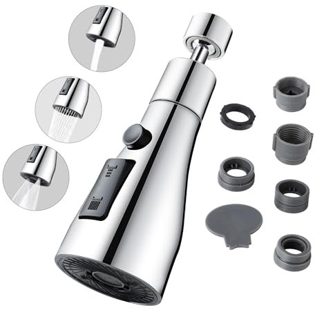 wasserhahn aufsatz schwenkbar-3 Modi wasserhahn düse strahlregler, 360°drehbarer wasserhahn verlängerung für küche & Badezimmer, Universeller Wasserhahnanschluss (AA002)