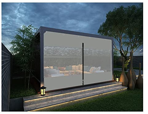 Pannelli Laterali Impermeabili per pergola con Cerniera, Tenda Impermeabile per telone da Esterno, 3 Occhielli Laterali, Copertura in Tela Cerata Trasparente Resistente alle intemperie per Gazebo (C