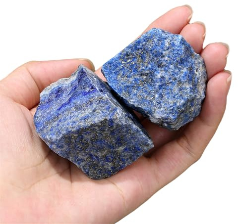 GUJOXILA 2 Stück Lapislazuli Große Kristalle Rohstein Set Naturstein | Lapislazuli Stein Echt Natürlicher Rauher Kristall Premium Wassersteine Geschenke 4.5–5.5 cm