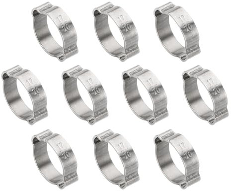 PATIKIL 10 Pack 17-20mm Double Ear Hose Clamp, 304 Stainless Steel O Clip Crimp Rings for Fuel Petrol Pipe Tube Fitting Connections, Silver Tone