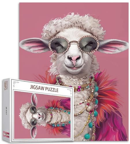 Niedliche Tier-Puzzle bunten Schmuck, 1000 Stück für Erwachsene, lustige Tier-Illustrationen, kreative Stil Puzzles für interessante Familienaktivitäten, Schafe DIY Puzzle Geschenke für Home Decor