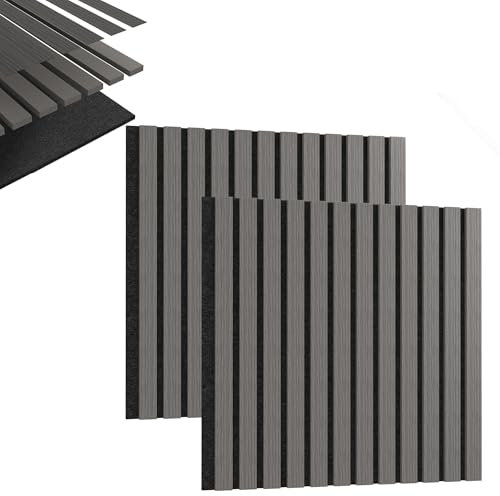 HENGMEI Akustikpaneele Holz Wand Holzpaneele 2er Set Wandpaneele Lamellenverkleidung Wandverkleidung aus Holzfunier und Filz Innendekoration Schalldämmend(60 x 60 cm, Schwarze Eiche)