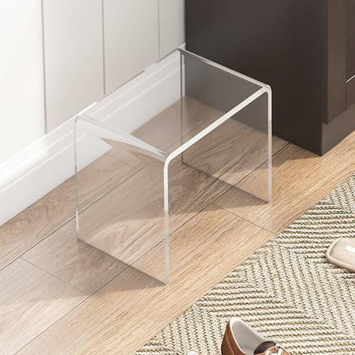 TWSOUL Tavolino in acrilico trasparente, a forma di U con bordi arrotondati, elegante e moderno, piccolo tavolino da doccia, in acrilico, spessore trasparente (30 x 20 x 25 cm)